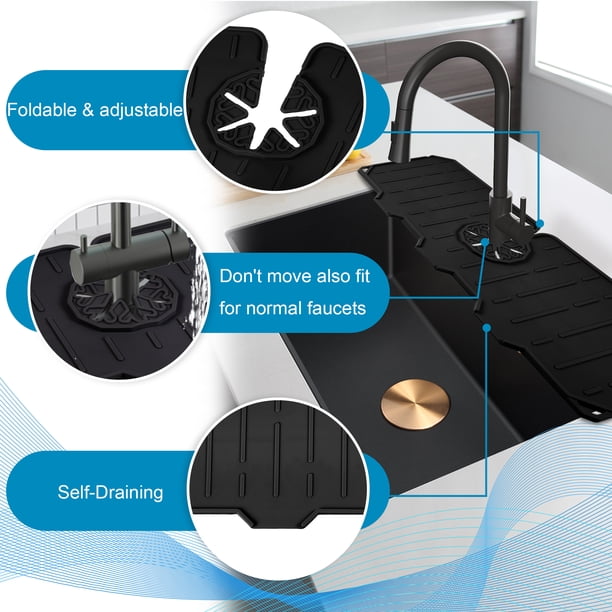 Cateissary Tapete protector contra salpicaduras para fregadero Universal, artesanía exquisita, fácil instalación, tapete absorbente para grifo Organizadores de utensilios de cocina Negro