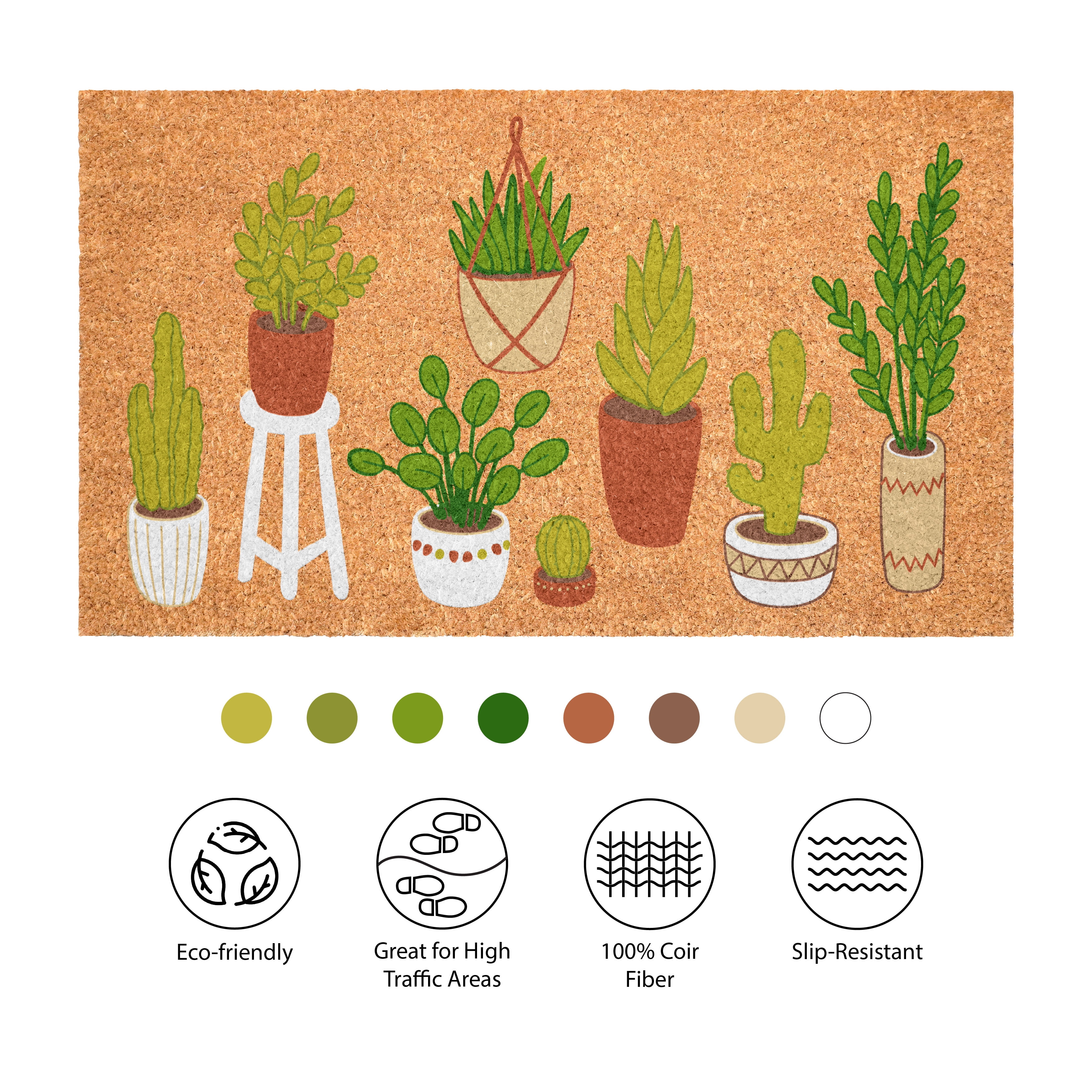 Houseplant Haven Non Slip Vinyl Backing, Front Door Mat, Entryway Door Mat, 24"x36"