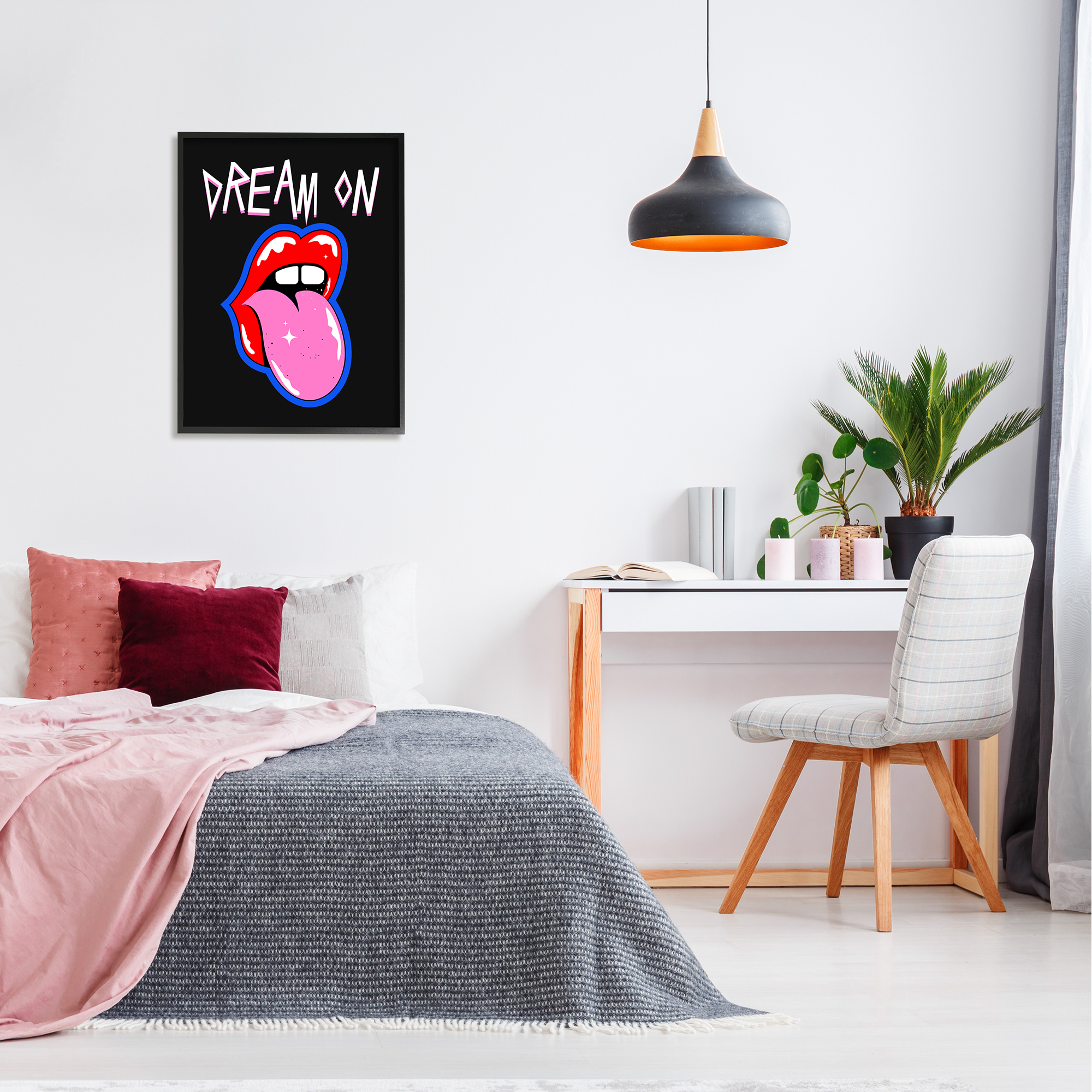 Stupell Industries Dream On with Music Symbol Abstract Painting Black Framed Art Print Wall Art, 24 x 30