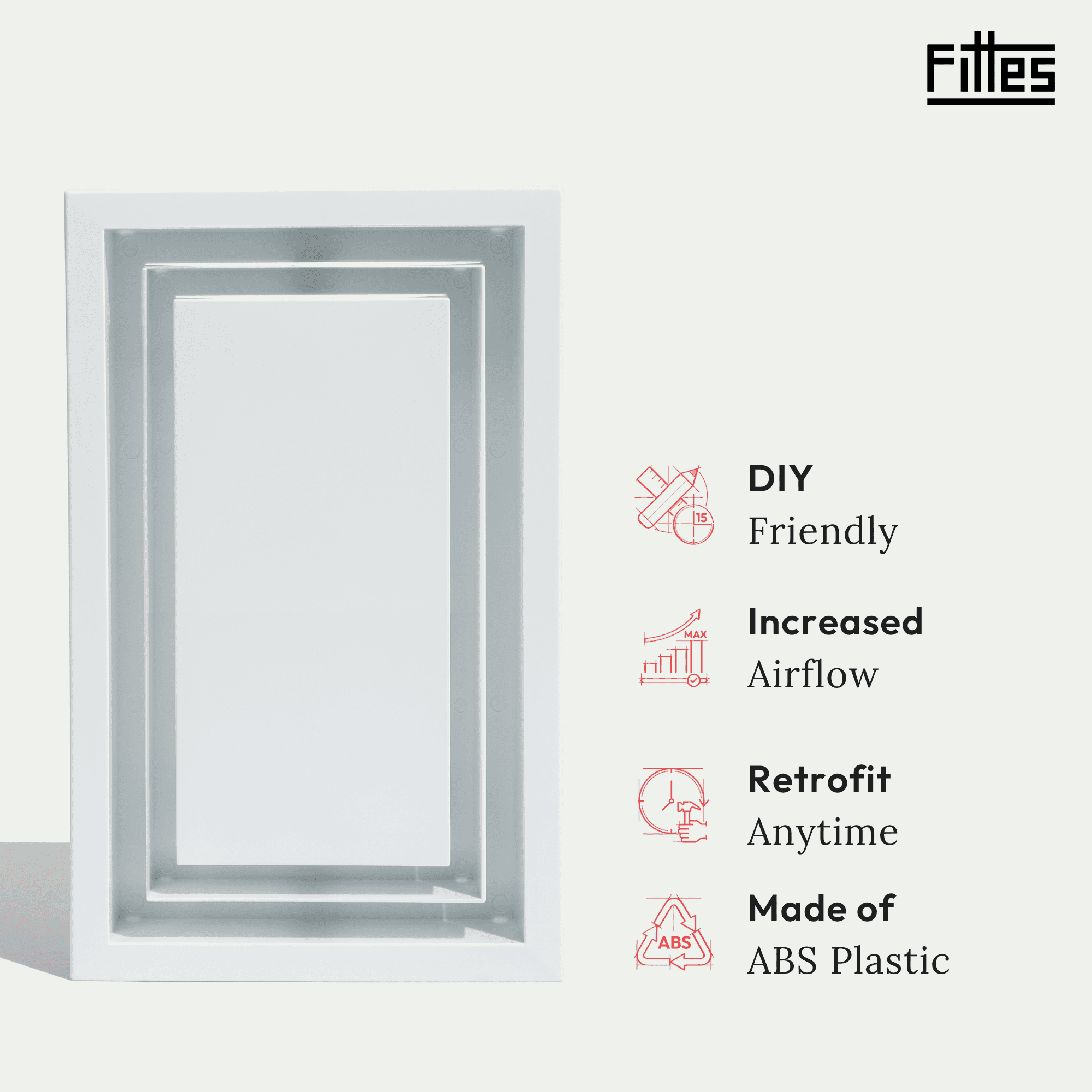 Fittes Framed Wall Vent [Lite+], Minimalist ABS Plastic HVAC Air Return Register Cover, Customizable Increased Airflow Solution for Home or Ceiling, 15-Min DIY Install – 4"x10" – Cotton White–1 Pack