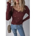 thumbnail image 5 of Women's Burgundy Floral Print Ribbed Long Sleeve Top with Notched Neck - [ZhiHiMeRi] | L, 5 of 12
