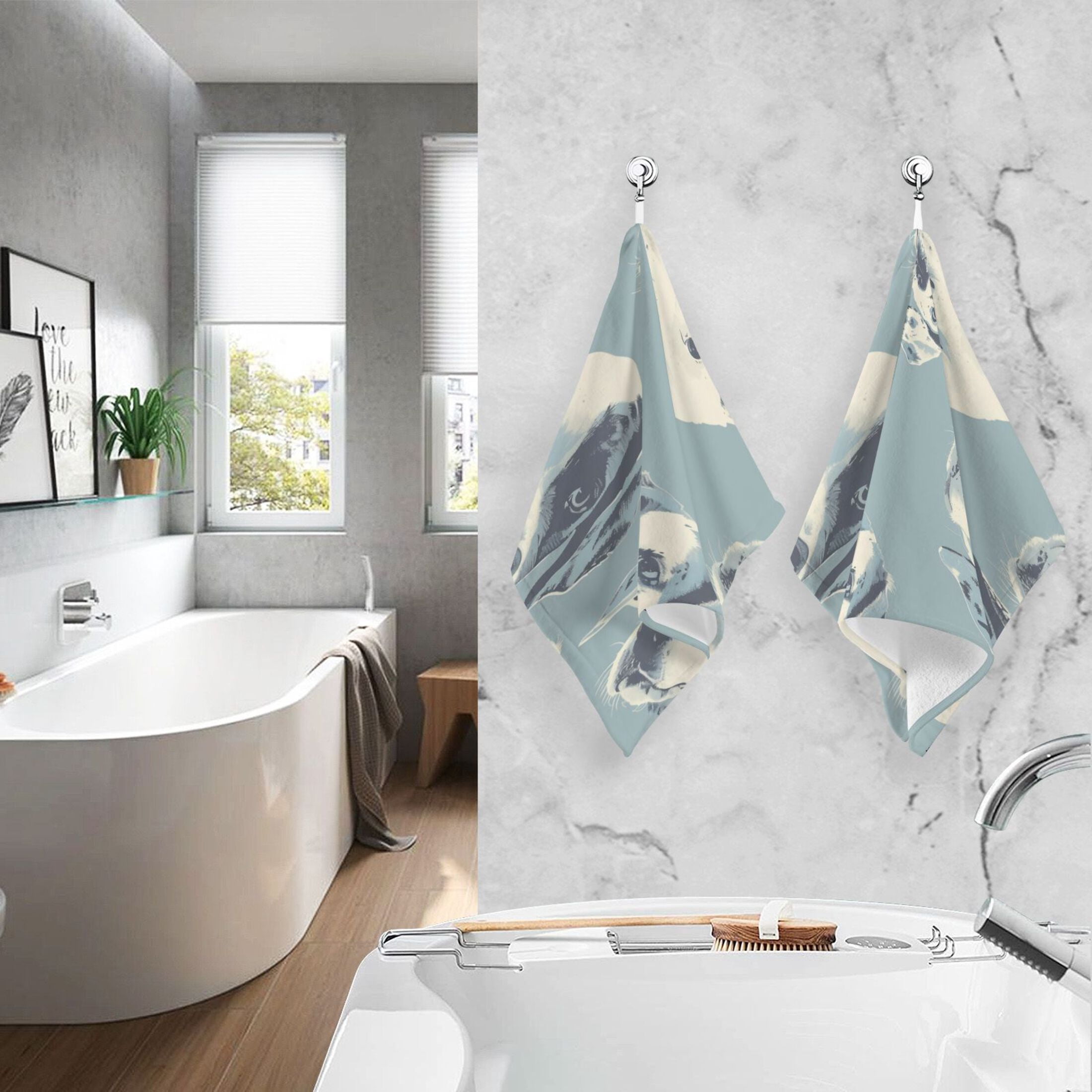 Cotton Towel Two-Piece 16x28 Inch One Sizex2 Face Towel Set Towel Set Cotton Hand Bath Towel Bathroom Beach Black and White Gog Face