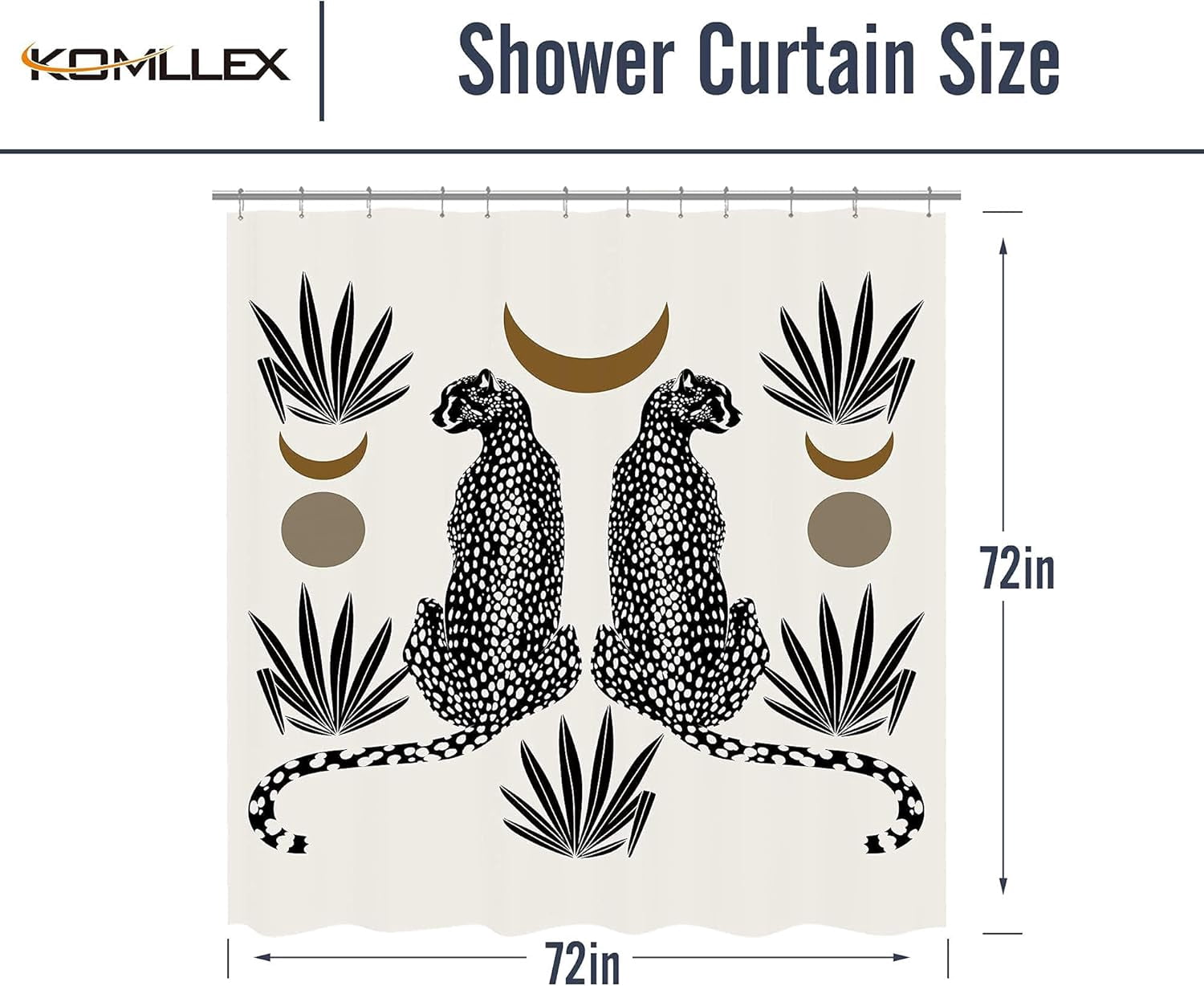 Boho Cheetah Leopard Shower Curtain Set 72Wx72H Inch Modern Aesthetic Wildlife Bathroom Shower Curtain Abstract Moon Bath Curtains Tropical Jungle Safari Art Bathtub Accessories Home Decor