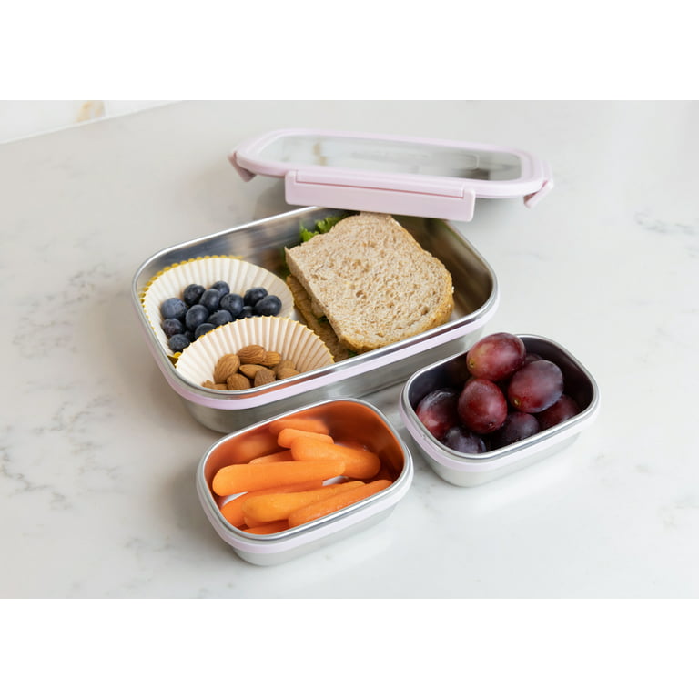 MIRA 20oz Stainless Steel Lunch Container with Two 6oz Snack Containers,  Locking Lids, Pink