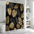 thumbnail image 6 of Black Golden Palm Leaf Bathroom Shower Curtains with 12 Hooks Polyester Waterproof Shower Curtain for Stalls and Bathtubs Tropical Plant Modern Luxury Decorative Bathroom Privacy Curtain 72x84 Inches, 6 of 9