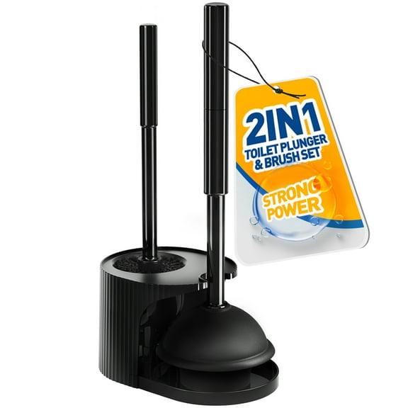 propuri 2 in 1 Toilet Plunger and Brush Set，Extended Handle Plunger,Bathroom Cleaning Tools ,Black
