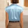 thumbnail image 4 of UDAUDU Womens Satin Button Down Shirts Sleeveless Summer Silk Tank Tops Collared Business Casual Outfits Light Blue M, 4 of 4