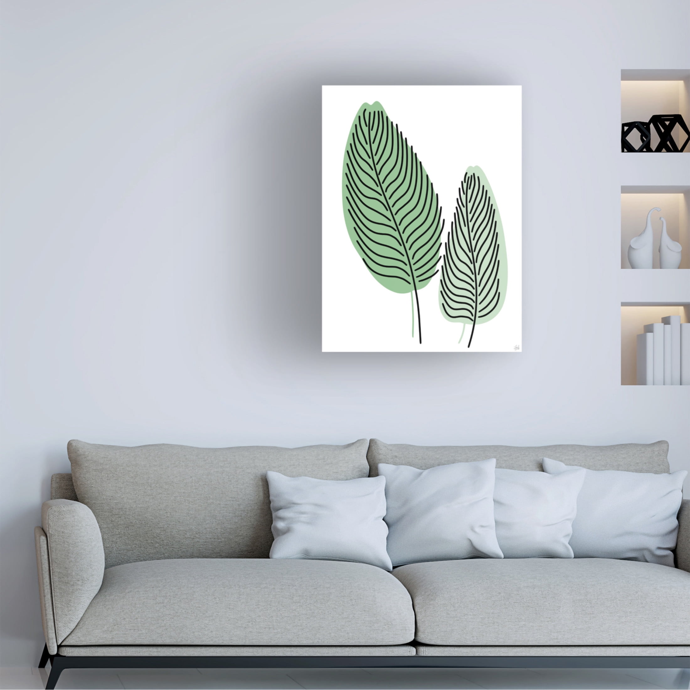 Canvas Wall Art - Line and Brush 'Fern Lines Pair 2' Wall Art for Living Room, Bedroom, or Office Décor by Trademark Fine Art - 35 x 47 Inches