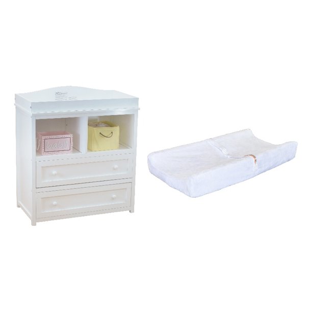 AFG Leila 2Drawer Changing Table White with Contoured Changing Pad and