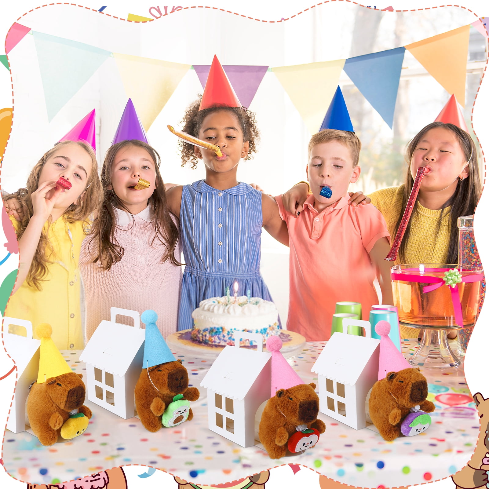 KABOER 103 Pcs Adopt An Animals Party Favor, Capybara Themed Include 12 Pcs 4.72 inch Stuffed Capybara, Adoption Card, Birthday Hats, Paper Boxes and Stickers for Party Supplies Birthday Gifts