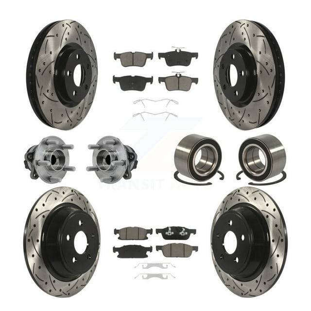 Transit Auto Front Rear Hub Bearing Assembly Coated Disc Brake Rotor and Ceramic Pad Kit (10Pc) for Car 2015 Ford Edge FWD with 316mm Diameter Left Right Side (Driver Passenger) KBB-126593