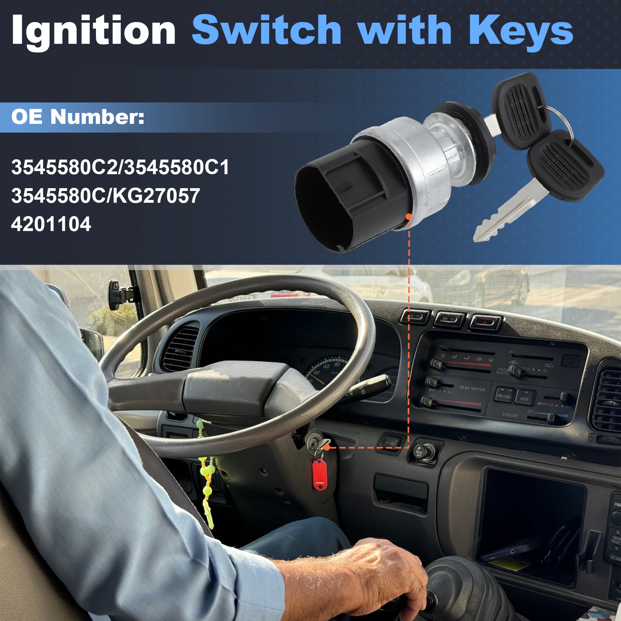 for International Ignition Switch with Key Replacement for International 4400 7-TON 11-TON, Ignition Starter Switch Replaces 3545580C2/3545580C1/3545580C/KG27057/4201104