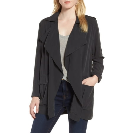 Trouve Coats & Jackets - Charcoal Womens Open-Front Draped Military ...