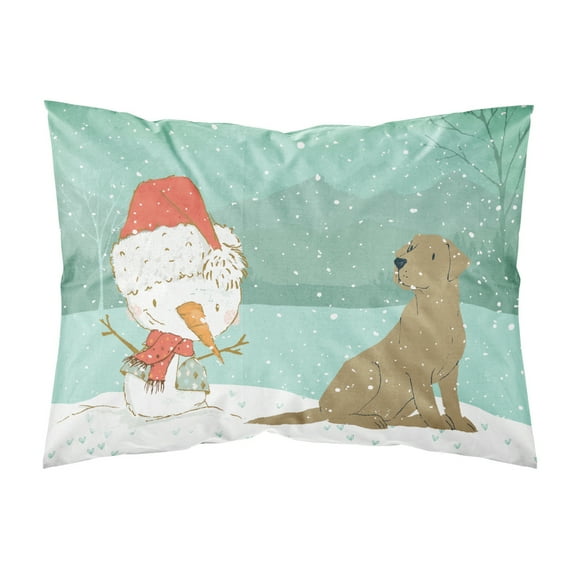 Chocolate Labrador Snowman Christmas Fabric Standard Pillowcase