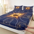 thumbnail image 4 of Castle Fairy Basketball Sport Queen Sheets 4 Pieces, Sport Court Queen Sheet Sets, Navy Gold Orange,1 Fitted Sheet, 1 Flat Sheet and 2 Pillowcases, 4 of 6
