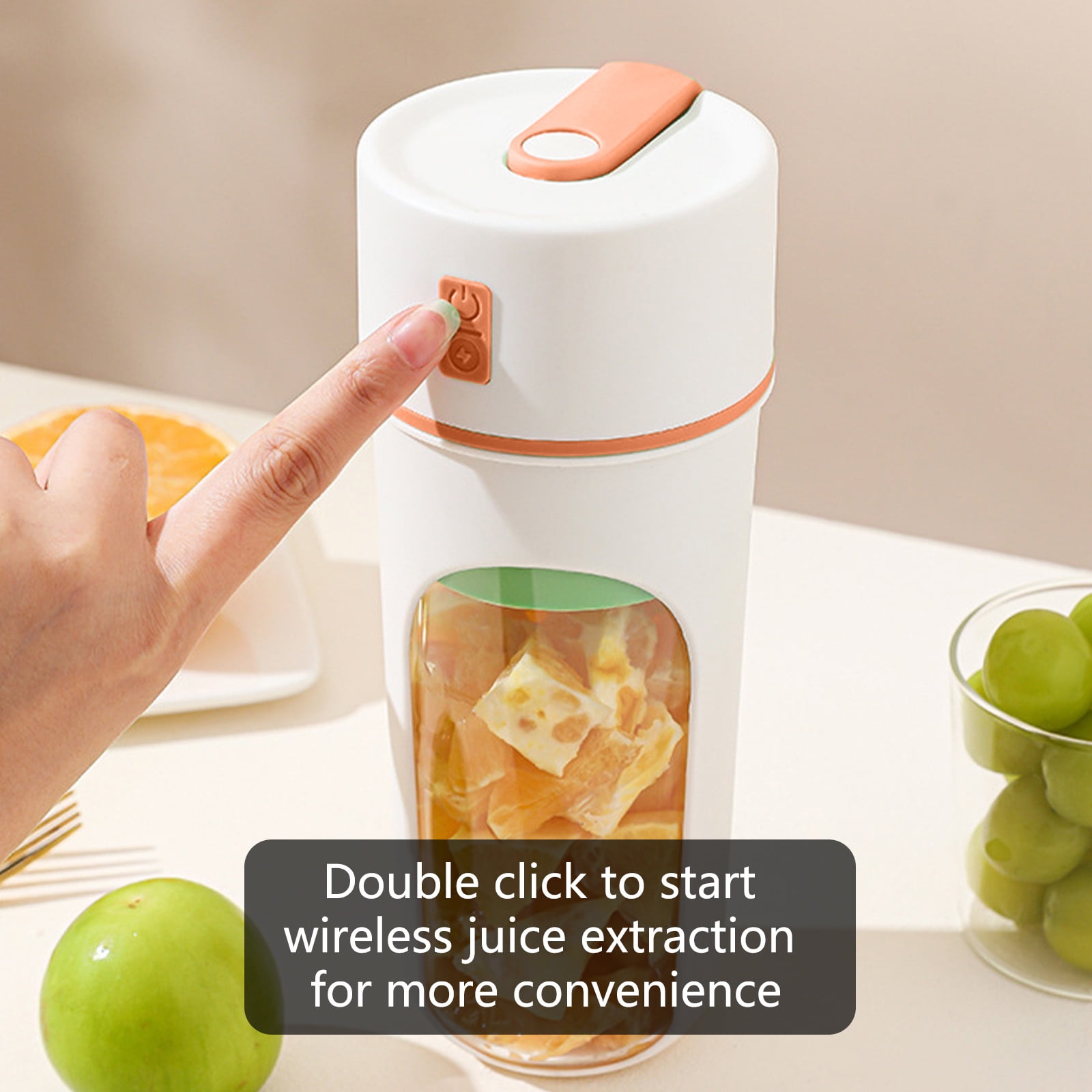 Orange Juicer Machine Small Juicing Cup with USB Charging 480 ml Capacity 6-Blade Head Portable Electric Citrus Press