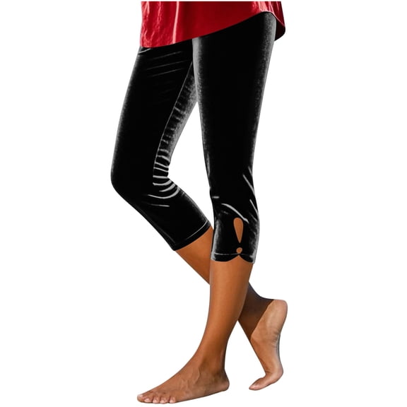 Eryao Velvet Capri Leggings for Women Casual Hollow Out Workout Cropped Yoga Pants Solid Color Fall Winter Knee Length Athletic Capris,Black L
