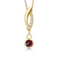 Gem Stone King 14K Yellow Gold Red Rhodolite Garnet and Lab Grown Diamond Pendant Necklace for Women | 0.40 Cttw | Gemstone January Birthstone | Round 4MM | With 18 inch Chain