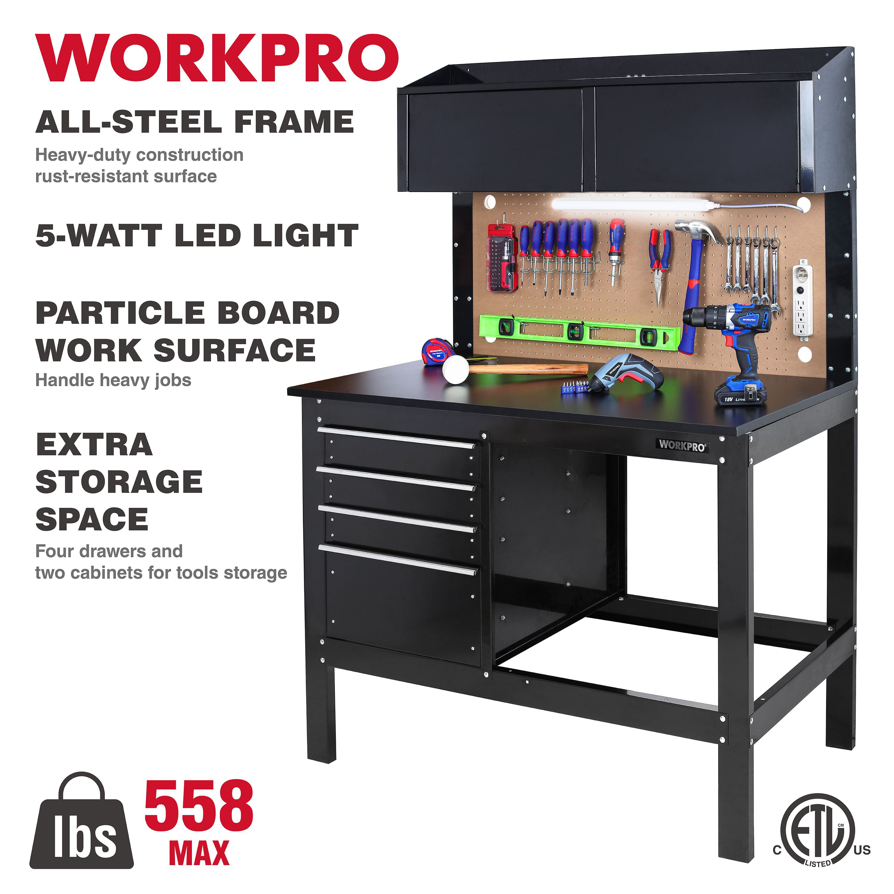 WORKPRO 2-in-1 48in Workbench and Cabinet Combo with Work 
