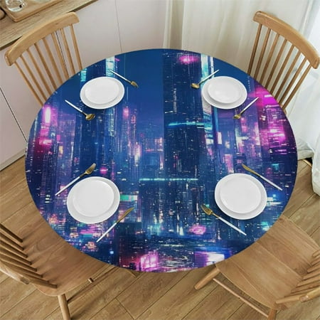 

FUMJ Cyberpunk Art Round Table Cover Outdoor Picnic Camping and Indoor Dining Party 100% Polyester Fiber 54 -58