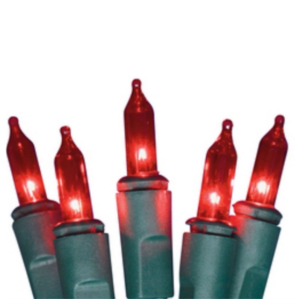 140 Red Mini Lights Christmas Light Set Red Bulbs Green Wire Holiday