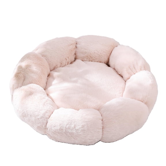 Soft Plush Round Pet Bed for Indoor Cats and Small Dogs, Cozy Donut‑Style Cuddler Cushion, Self‑Warming Washable Pet Bed with Non‑Slip Bottom