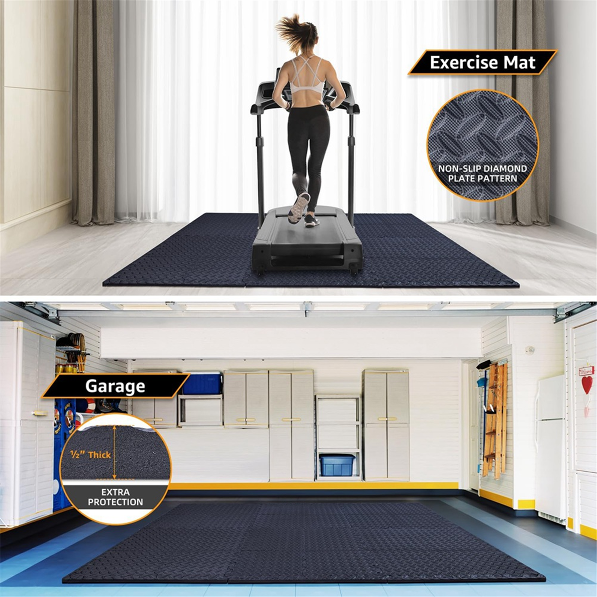 12 Pack Floor Exercise Mat for Home Gym or Floor Padding for Yoga, Weights Gym Equipment Black