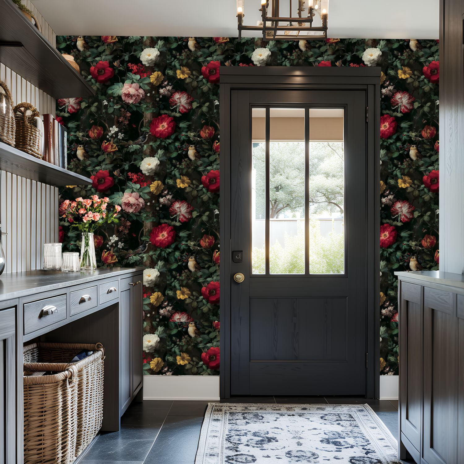 Peel and Stick Wallpaper Vintage Floral Vibrant Blossoms Birds Wall Mural 17.7in x 9.8ft Self Adhesive Removable Wall Paper Renter Friendly Wallpaper for Nursery Bedroom Cabinets