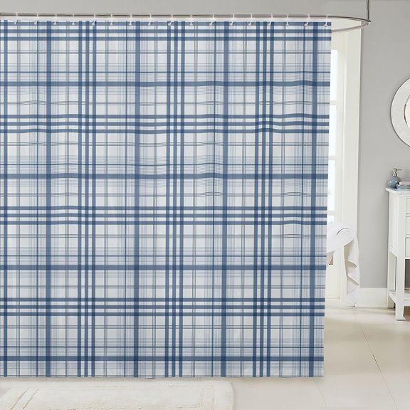 Blue Plaid Shower Curtain for Bathroom Waterproof Fabric Shower Curtains with Hooks 71x71 inches