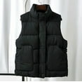thumbnail image 6 of IROINNID Women's Puffer Vest Stand Collar Solid Color Sleeveless Warm Pocket Vest Coat Short Winter Zipper Outerwear, Black, 6 of 9