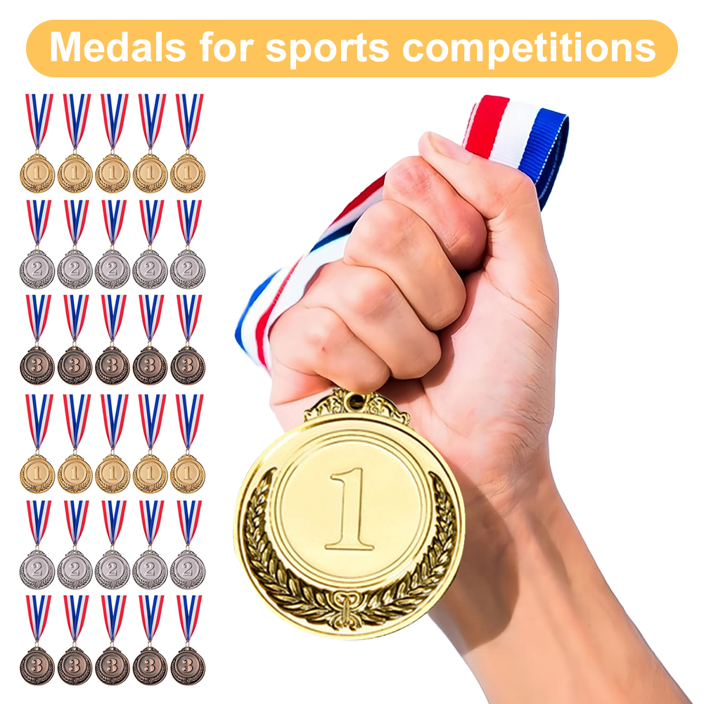 BLEEUS 30pcs 2inch Gold Silver Bronze Award Medal With Neck Ribbon Winner Medal(wheat) Sporting Supplies (Wheat)