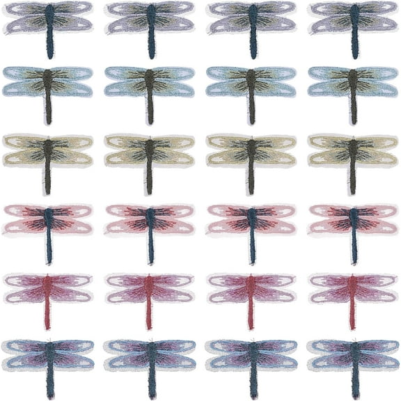 24 Pcs Dragonfly Sewing Patches Mixed Color Dragonfly Appliques Sewing Patches Dragonfly Patches for Clothing Jackets Bags Hat Sewing Embroidered Dragonfly Patches for DIY Decoration