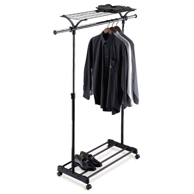 Organize It All Adjustable Mobile Clothing Rack With Top and Bottom