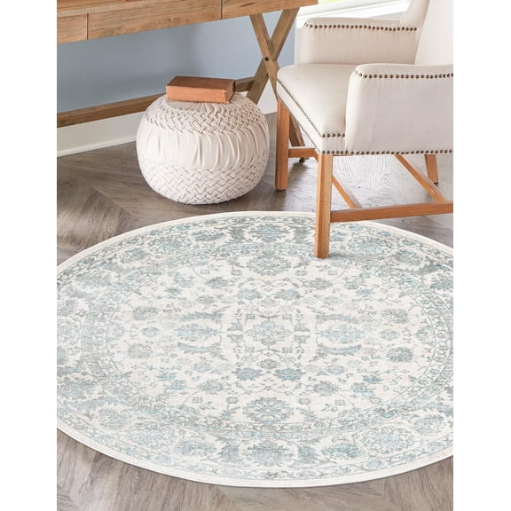 Jill Zarin Uptown Collection Area Rug - Central Park (3' 3" Round Teal/Ivory)