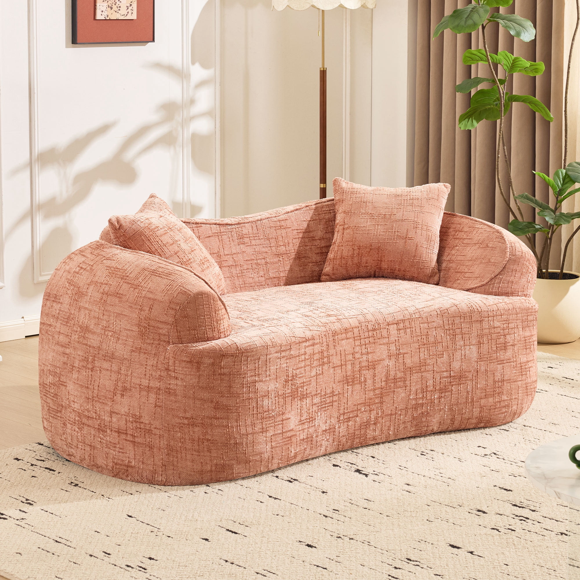 Leumius 66" 2 Seater Sofa Compress Sofa with Armrests & 2 Pillows,No Assembly Required,Compact Sofa Couch for Small Apartments,Living Room,Bedroom,Pink
