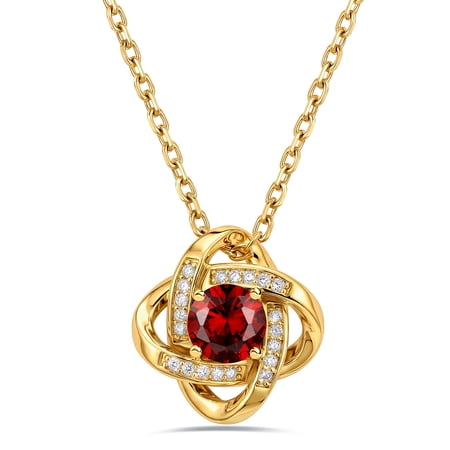 Bestyle 18K Gold Plated Birthstone Necklace with 0.75 Carat Created Garnet Love Knot Jewelry Gifts for Birthday Graduation Christmas Wedding