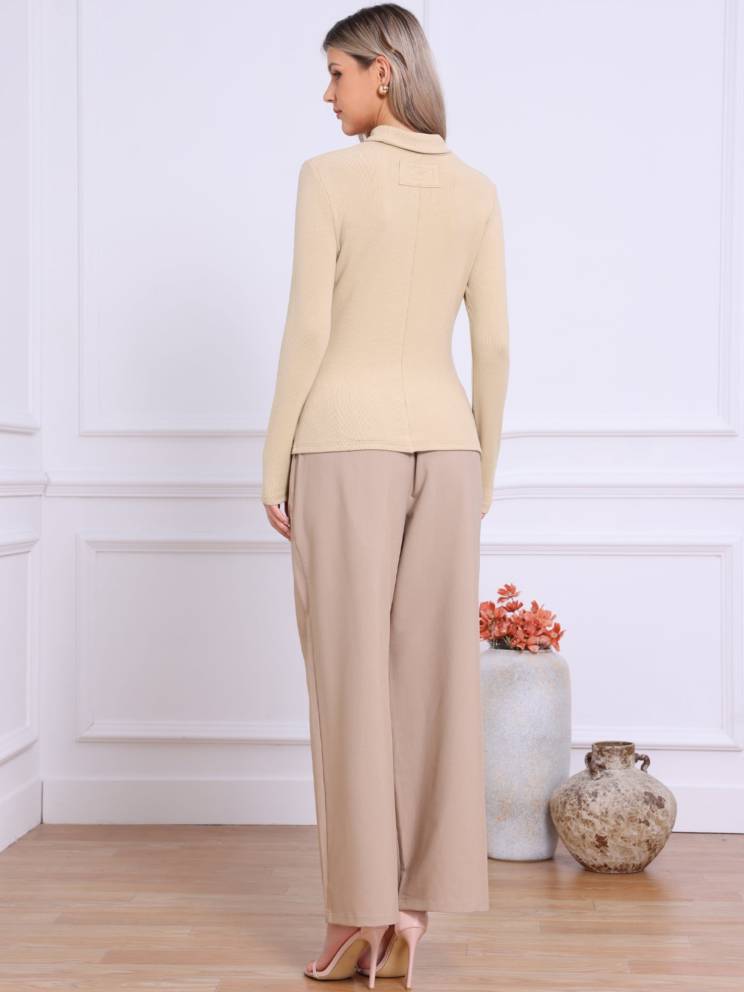 DARING DIVA Women's Mock Turtleneck Long Sleeve Fitted Pullover Sweater XS Khaki