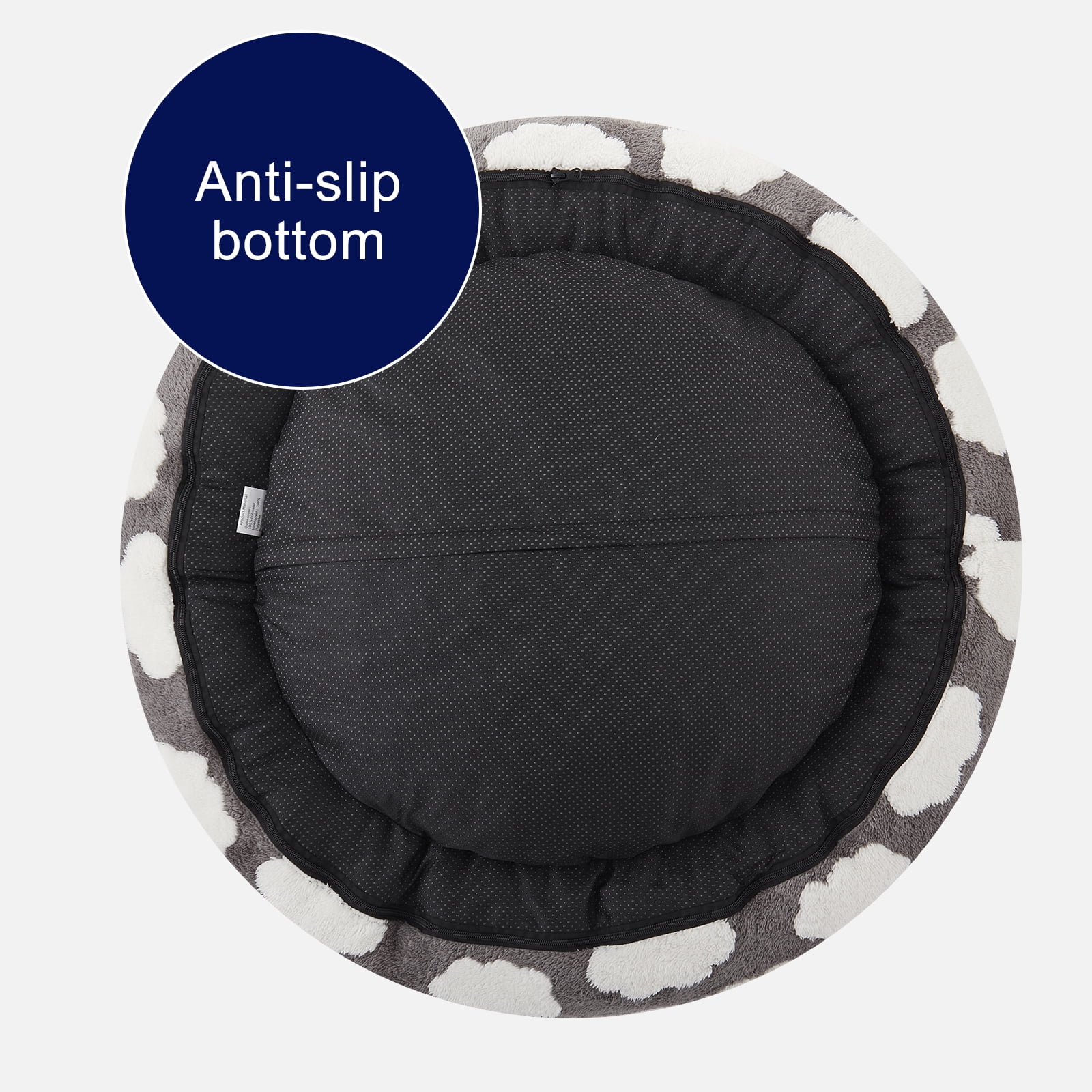 Donut Dog Bed Medium, Calming Round Pet Bed for Dogs and Cats, Washable Jacquard Plush Cover with Non-Slip Bottom, Indoor Cat Bed, Gray, 30"x30"x8"