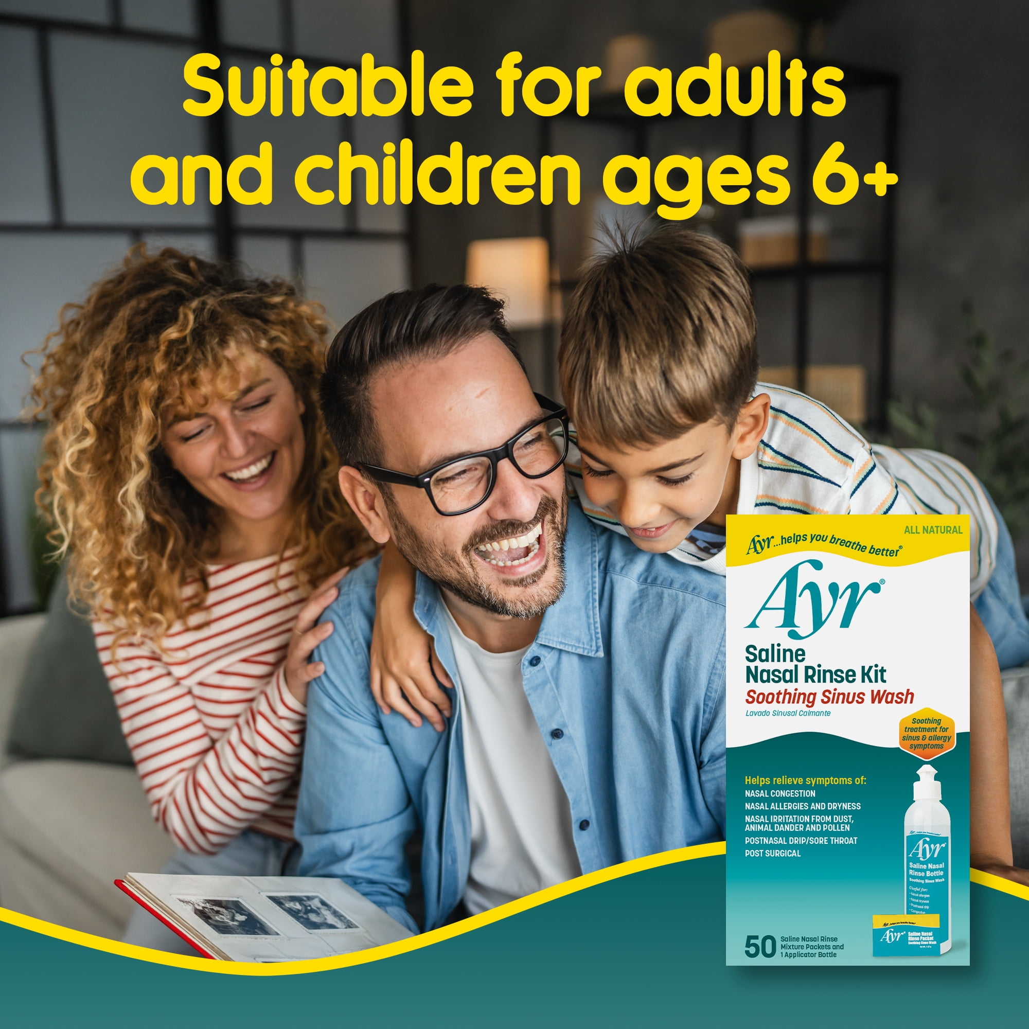 (6 pack) Ayr Saline Nasal Rinse Kit 50 Count