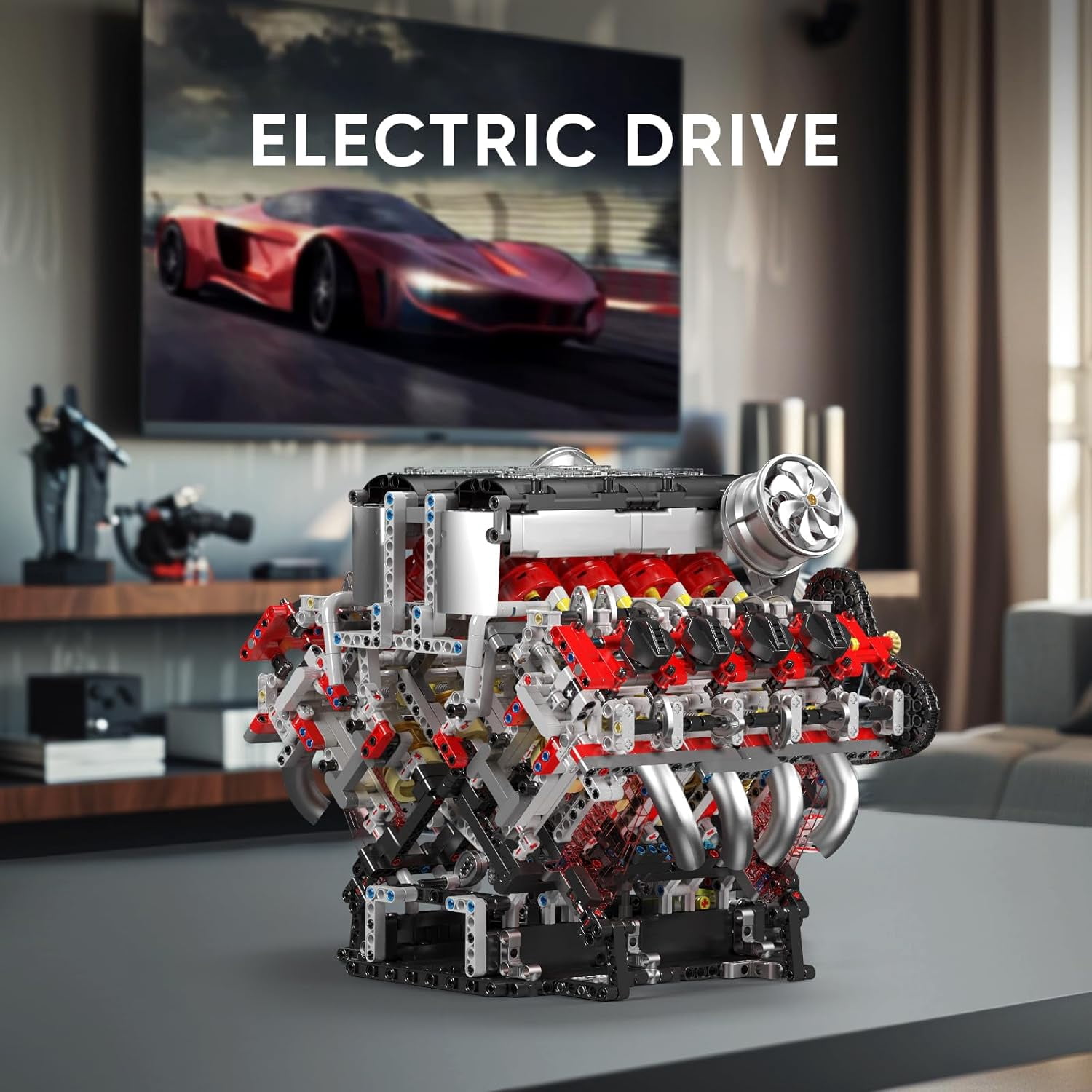 V8 Engine Building Blocks Sets, V8 Engine Model Kit That Runs, MOC Engineering Model Building Kit with Battery and Motor, 2718 PCS Building Blocks