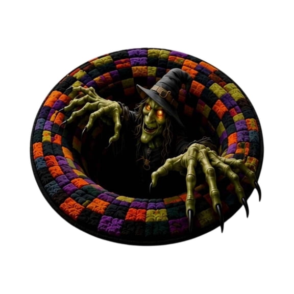 Halloween 3D Illusion Round Rug, Witch Design, 15.7 x 15.7 in