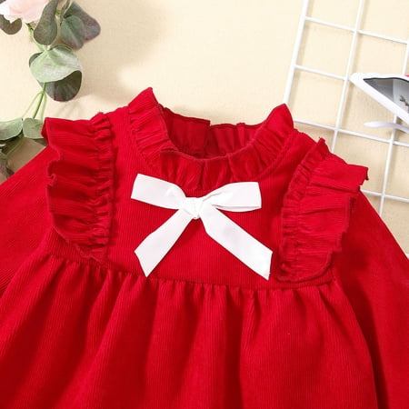 

Cathalem Flower Wedding Dress Toddler Kids Girls Fashionable Soild Bowknot Long Sleeves Princess Girls 1st Birthday Dress Dress Red 9-12 Months
