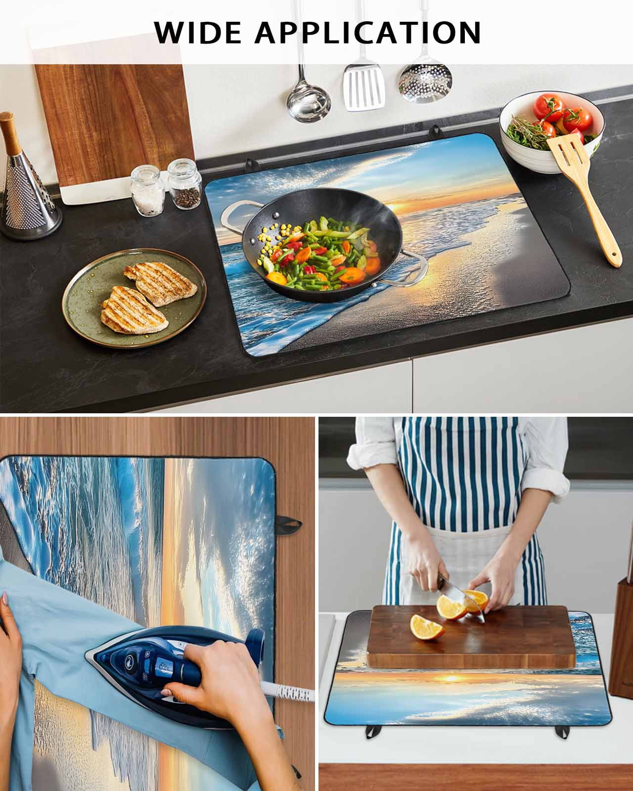 nqOlkjepod Large Induction Cooktop Protector Mat 36"x21", Sunset Beach Stove Top Covers for Electric Stove, Spray Ocean Waves Sky Nature Scenery Stove Burner Cover Mats, Glass Top Stove Cover