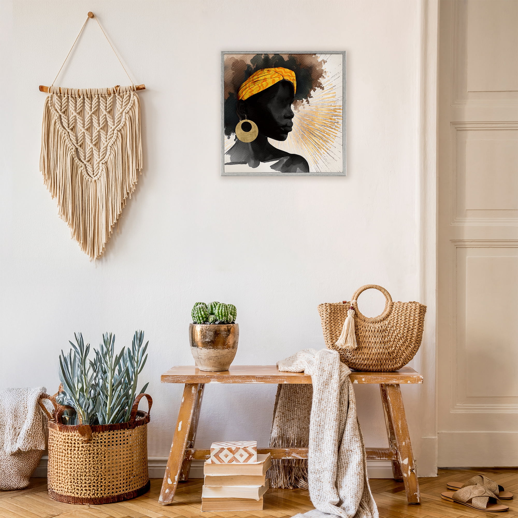 Stupell Industries Sunburst Silhouette with Headwrap Gray Framed Giclee Art, design by CAD Designs