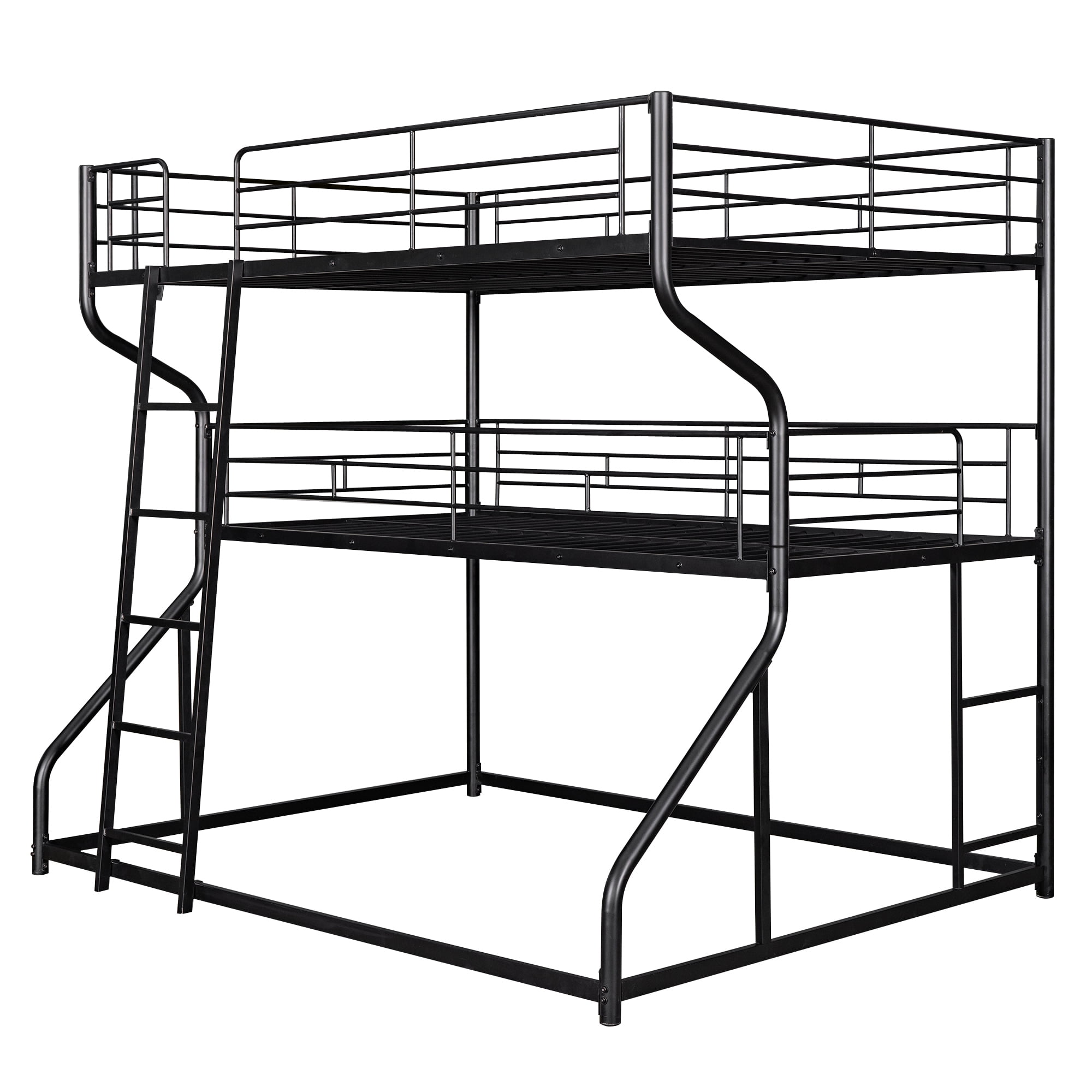 Full XL over Twin XL over Queen Size Triple Bunk Bed,Heavy Duty Metal Triple Bed for Kids,Black