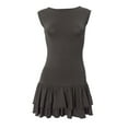 thumbnail image 3 of Womens Mini Dress - Double Layered Ruffle Hem Ruched Tiered Skirt, Sleeveless Bodycon Tank Dress, Polyester Material, S-L Sizes, 3 of 5