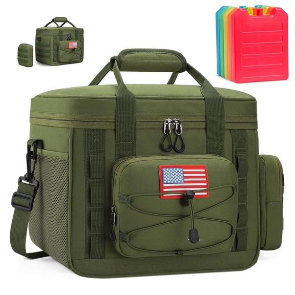 Tactical Lunch Box for Men with 5 Slim Ice Packs, 15L Insulated Cooler Bag with MOLLE Pouch