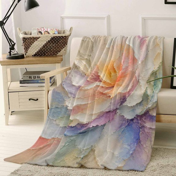 Throw Blanket Fleece Throw Blanket 30x40in, Oil Style Rainbow Petals Soft Lightweight Bed Blankets Modern Colorful Peony Fuzzy Couch Blankets for All Season