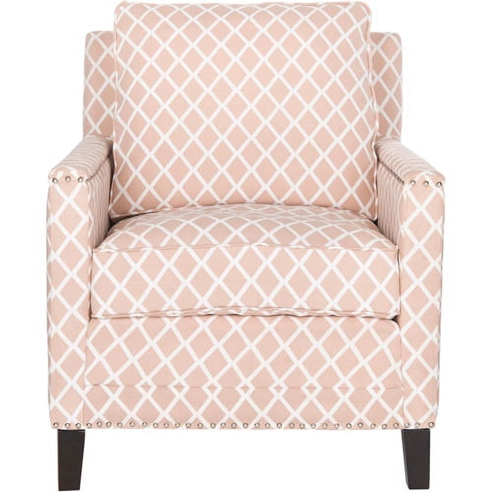 SAFAVIEH Buckler Classic Upholstered Club Chair w/ Silver Nail Heads, Peach Pink/White