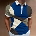 thumbnail image 2 of JSKUMAR Men's Casual Tops Short Sleeve T-Shirts Quarter Zip Lapel V Neck Tops Striped/Colorblock Printed Blouses Slim Fit Shirts Blue,L, 2 of 5